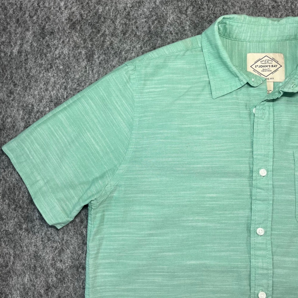 St John's‎ Bay Button Down Shirt Men's M Mint Green Cotton Classic Fit Casual